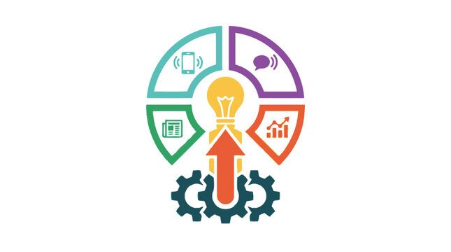 Vector Icon of Business Growth and Innovation Ideas with Lightbulb and Gear Symbols