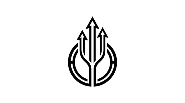 Icon of Trident with Sharp Arrows and Circular Base in Vector Style