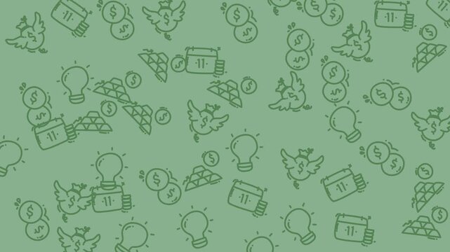 Animated doodle icons pattern green background video.