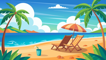 Fototapeta premium Tropical Beach Relaxation Flat Vector
