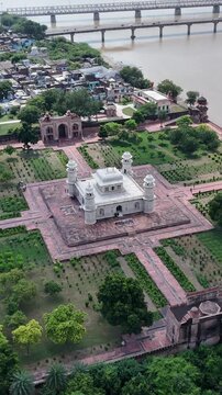 Vertical Aerial View of Itmad ud Daulah Tomb in Agra India