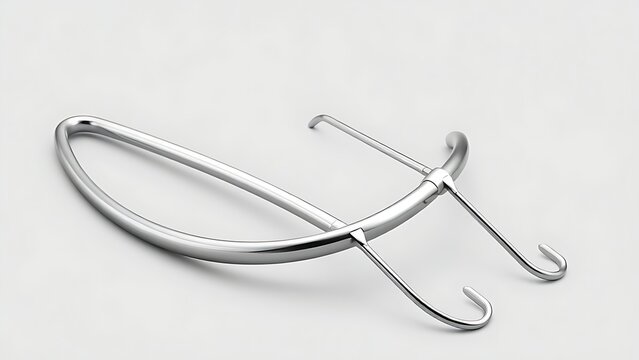 shortcoming. A stainless steel dental facebow isolated on a neutral background. STEM education sheets, lab safety posters, designed for biotech research communications, used by nutritionists.