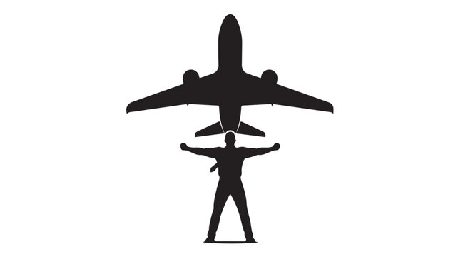 Passenger airplane silhouette with standing traveler isolated
