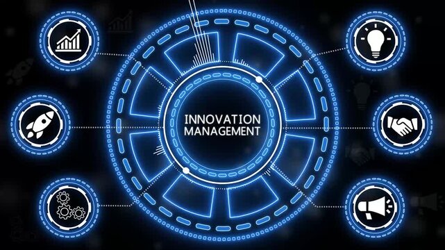 Dynamic illustration of innovation management processes with futuristic technology.4k Animation.