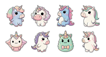 Fototapeta premium Set of Cute Cartoon Unicorns. with holographic colors