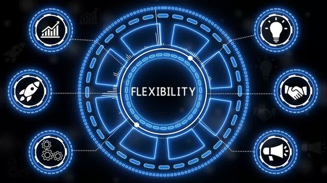 Animated digital illustration of flexibility concept and business strategy icons..4k animation.