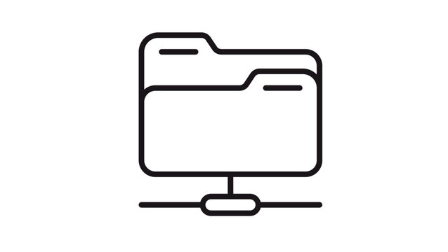 Shared network folder vector icon illustration, black line art symbol for data storage, file management, server connectivity, and cloud computing concepts, isolated on a white background.