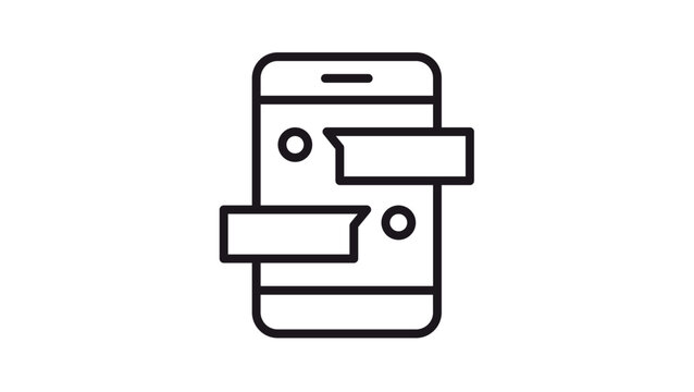 Smartphone with Chat Bubbles Vector Icon, Minimalist Black Line Illustration of Mobile Messaging App, Texting and Online Communication Symbol for Digital Interface Design, Scalable Graphic Element