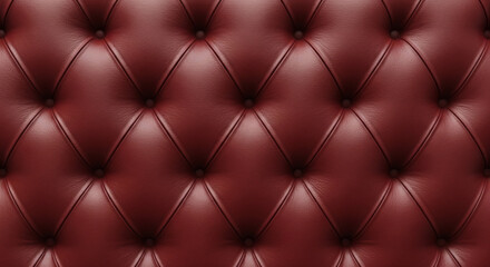 Fototapeta premium Luxurious deep red leather upholstery featuring classic tufted diamond button detailing creating an elegant background texture for interior design.