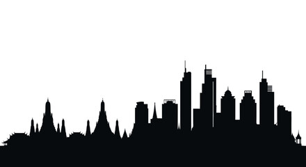 Obraz premium Bangkok Skyline Silhouette: Temples and Modern Skyscrapers