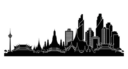 Obraz premium Bangkok Skyline Silhouette: Temples and Modern Buildings