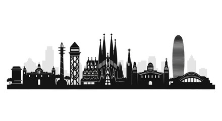 Obraz premium Barcelona Skyline Silhouette - Iconic Landmarks