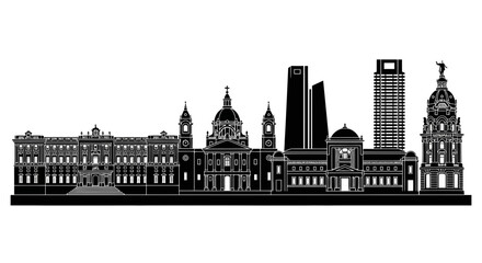 Obraz premium Cityscape Silhouette: Madrid Skyline with Iconic Buildings