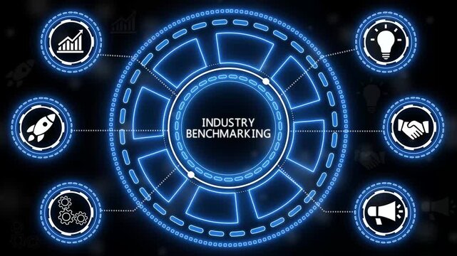 Modern digital interface showcasing industry benchmarking business concepts and strategies.4k Video.