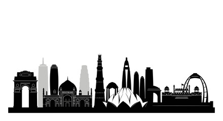Obraz premium Delhi Skyline Silhouette with Famous Landmarks