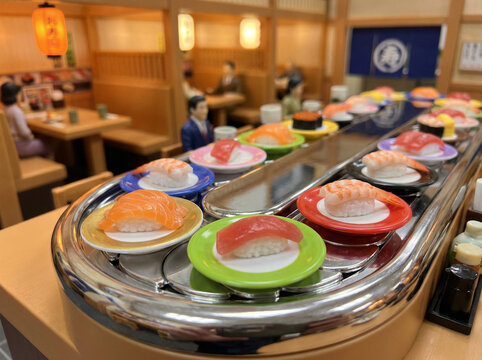 Kaiten Sushi Conveyor Belt Colorful Plates Diorama