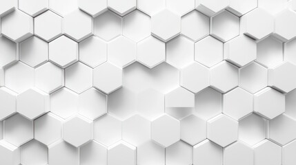 Fototapeta premium White 3D hexagonal tile pattern with varying heights and soft shadows, minimalist geometric abstract background conveying calm modern mood