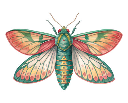 Hand-Painted Planthopper Watercolor, Exotic Tropical Insect Clipart, Isolated Vector