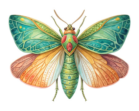 Watercolor Planthopper, Tropical Insect Art, vector illustration isolated on white background