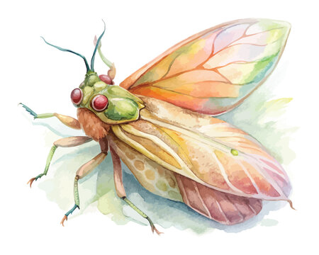 Hand-Painted Planthopper Watercolor, Exotic Tropical Insect Clipart, Isolated Vector