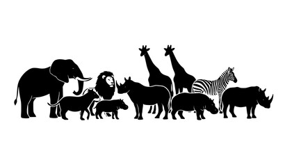 Wild Animal Silhouettes Group Standing Together Minimal Black Shape Vector Illustration Collection © MdShojib