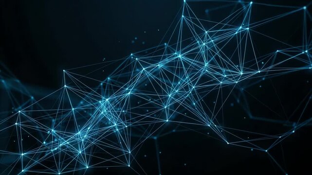 Abstract digital network visualization with glowing blue lines and nodes on a dark background