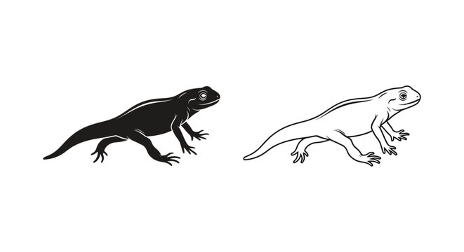 Lizard icons, black and white, vector illustrations, reptile symbols