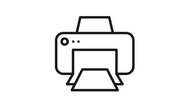 Minimalist black line printer vector icon illustration. Clean and scalable symbol of a computer peripheral office device for printing documents, papers, and photos on a white background.