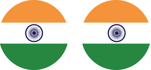 India National Flag Icon Set with Orange, White, Green Stripes and Ashoka Chakra for Country, Heritage, and National Identity Designs © Rashidul