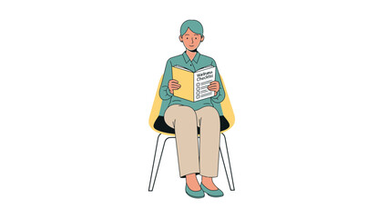 Fototapeta premium Woman Sitting on Chair Reading a Checklist
