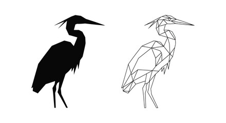 Obraz premium Herons, bird silhouettes, geometric illustrations, black and white vector icons, wildlife graphics