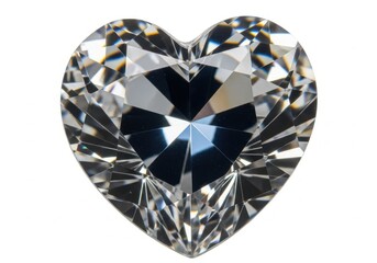 Fototapeta premium A large heart-shaped diamond with many facets glimmers brightly on a white background