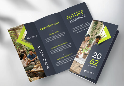 Modern Eco-Friendly Sustainability Corporate Business Tri-fold Brochure Template with Geometric Design