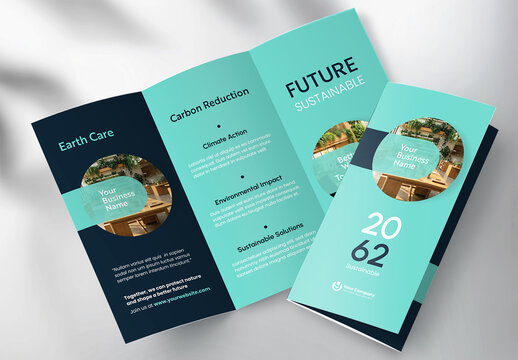 Modern Eco-Friendly Sustainability Corporate Business Tri-fold Brochure Template with Geometric Design