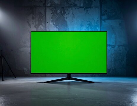 Green screen tv with dramatic lighting studio