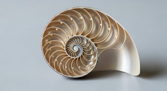 nautilus shell cutaway showing perfect logarithmic spiral geometry