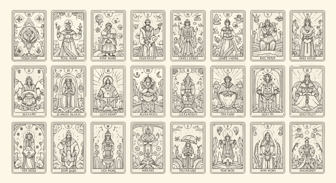 Esoteric Tarot Card Illustrations with Ancient Symbols