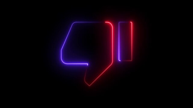 Animated dislike icon. dislike icon neon color animation. Animated neon thumb down sign icon animation 4k render. High resolution Video footage. motion graphics. animation 4k video