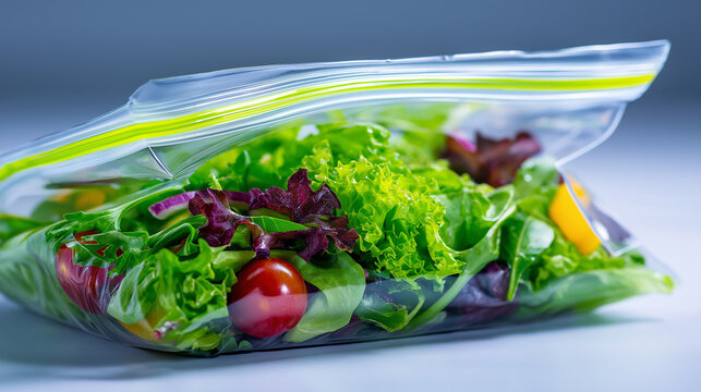 Fresh vegetables stored in transparent zip bag representing healthy eating and food preservation.
