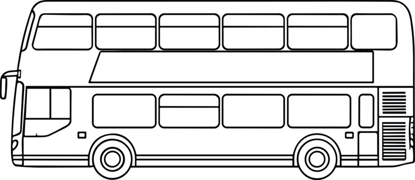 Double decker bus outline vector illustration, public transport vehicle design isolated on clean background, urban travel and city transportation concept