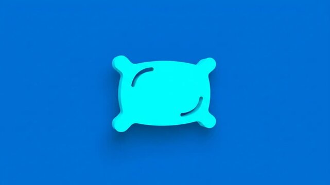 Turquoise pillow with round edges rotating against a bright blue backdrop in a 3D rendered animation