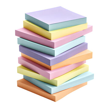 Stack of pastel sticky notes isolated on transparent background