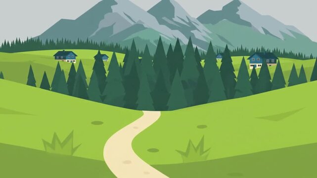Winding Path Landscape Flat Design Animation
