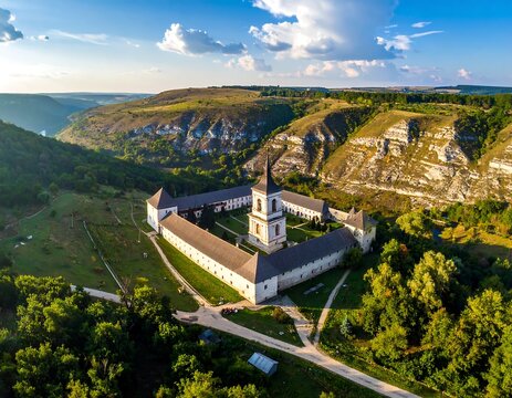 Aerial View of Tipova Monastery, a Serene Religious Site in Moldova Landscape