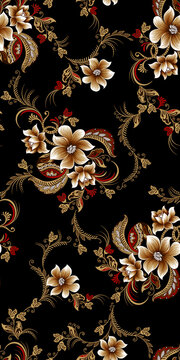 solid embossed modern textile illustrations design, arrangement with monochrome medium aster flower and stalks, all-over seamless pattern with black and orange tone illustration digital printing