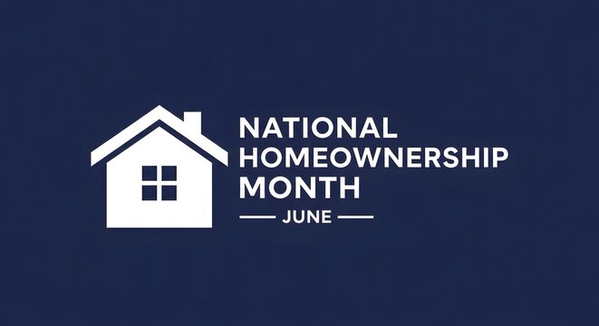 National Homeownership Month June concept with house icon, real estate ownership and property investment awareness illustration, housing market banner design