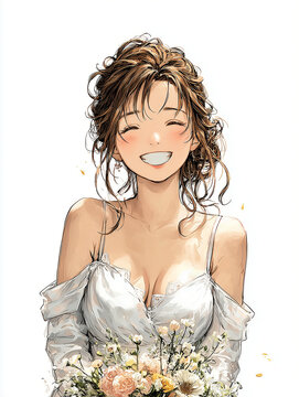 ブーケを持つ花嫁のイラスト
