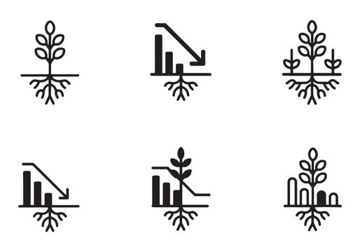 Plant growth and progress icons over white background.
