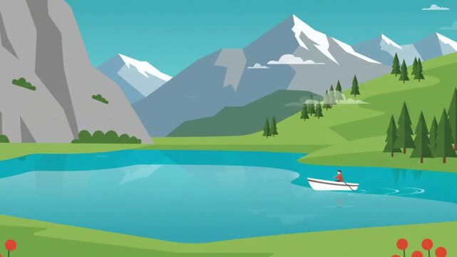 Cinematic Lake Reflection Aerial Landscape Flat Design Animation