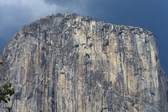 Upper section of El Capitan&rsquo;s granite wall rising above Yosemite Valley. Yosemite National Park, California, summer 2024.
